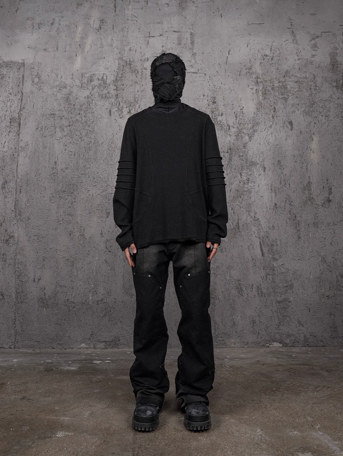 UNDERWATER Washed Pleated Deconstructed Patchwork Sweatshirt Black