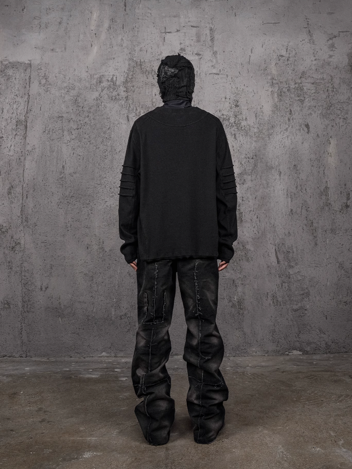 UNDERWATER Washed Pleated Deconstructed Patchwork Sweatshirt Black