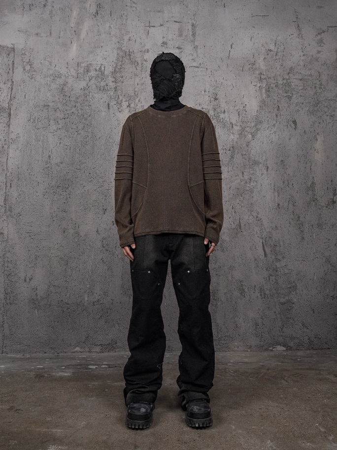 UNDERWATER Washed Pleated Deconstructed Patchwork Sweatshirt Brown