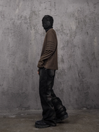 UNDERWATER Washed Pleated Deconstructed Patchwork Sweatshirt Brown