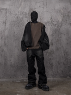 UNDERWATER Washed Pleated Deconstructed Patchwork Sweatshirt Brown