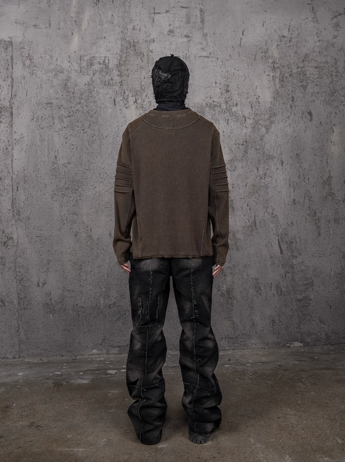 UNDERWATER Washed Pleated Deconstructed Patchwork Sweatshirt Brown