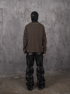 UNDERWATER Washed Pleated Deconstructed Patchwork Sweatshirt Brown