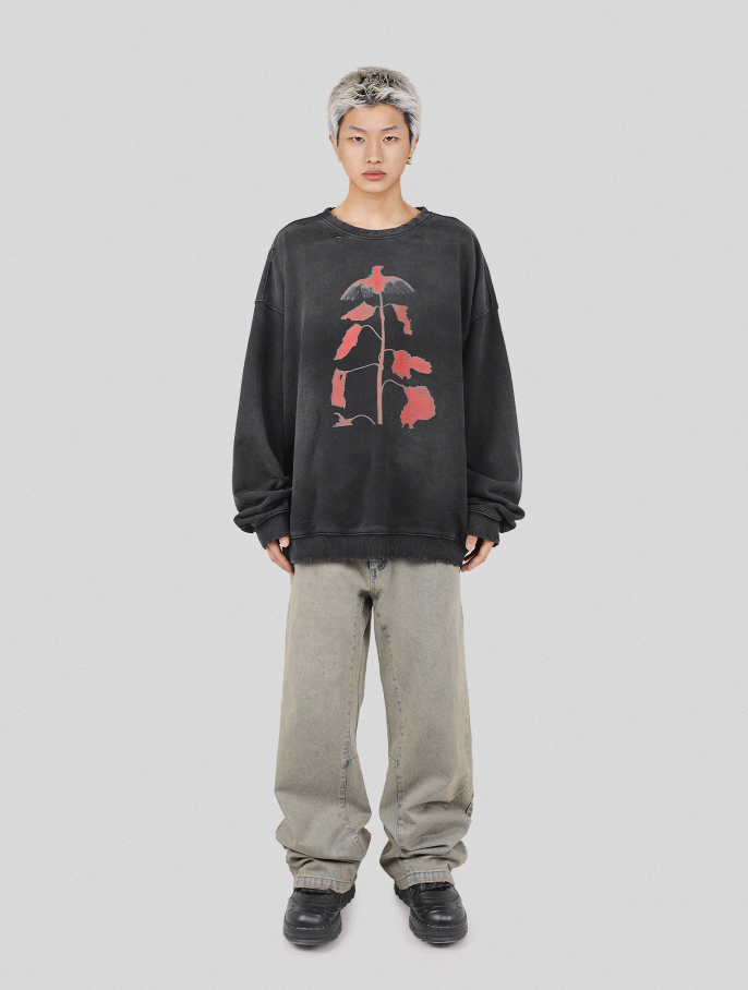 UNDERWATER Wormhole Destruction Alive Printed Faded Sweatshirt