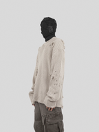 UNDERWATER Washed Handmade Destruction Patchwork Knit Sweater Beige