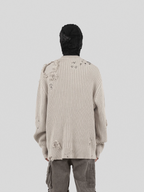 UNDERWATER Washed Handmade Destruction Patchwork Knit Sweater Beige