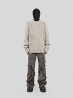 UNDERWATER Washed Handmade Destruction Patchwork Knit Sweater Beige