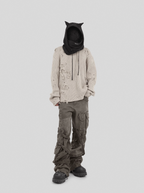 UNDERWATER Washed Handmade Destruction Patchwork Knit Sweater Beige