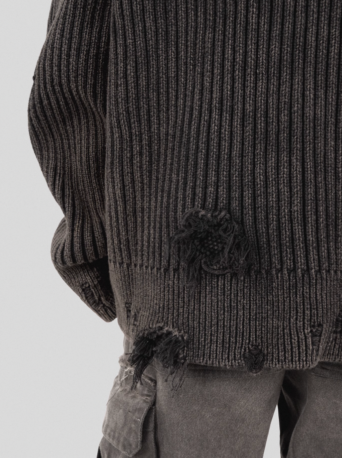 UNDERWATER Washed Handmade Destruction Patchwork Knit Sweater Gray