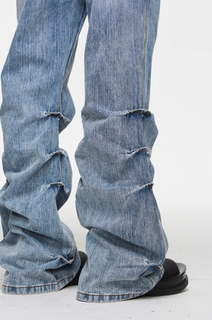 BLIND NO PLAN Washed Bamboo Pinch Pleat Denim Jeans