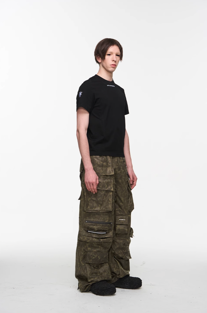 BLIND NO PLAN Multi Pocket Embroidered Labeling Work Pants