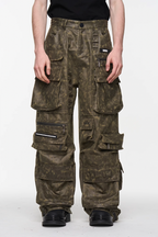 BLIND NO PLAN Multi Pocket Embroidered Labeling Work Pants