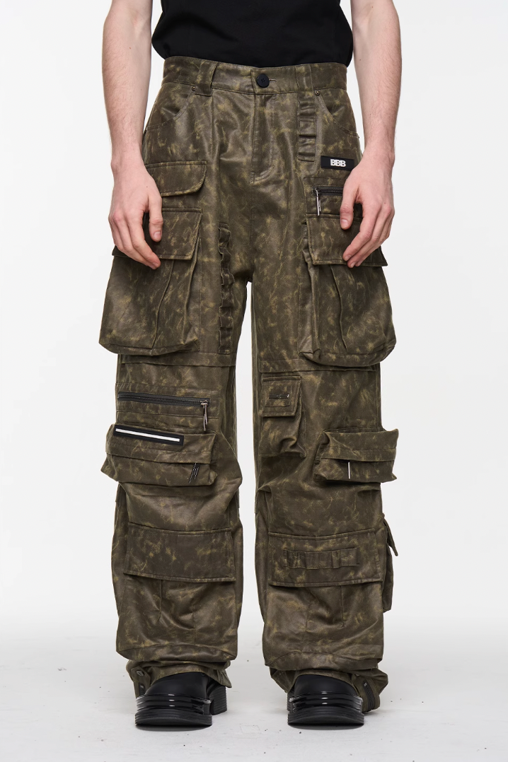 BLIND NO PLAN Multi Pocket Embroidered Labeling Work Pants