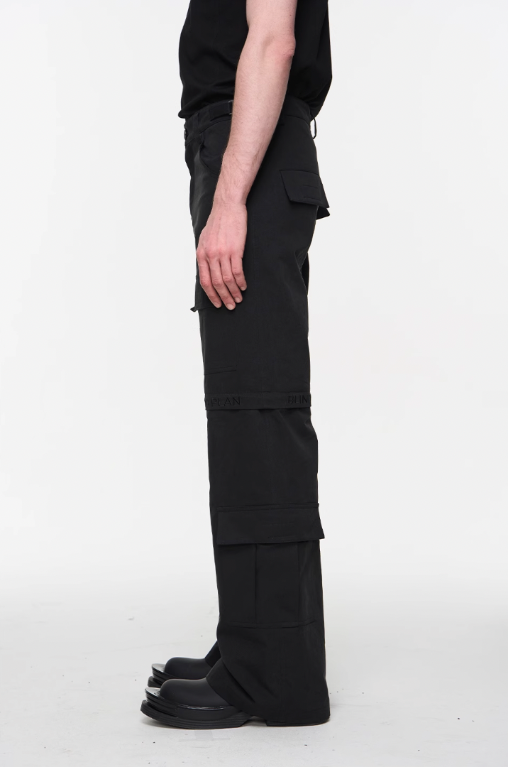 BLIND NO PLAN Two Tone Pocket Removable Logo Embroidered Work Pants