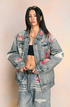YADcrew Evening Lace Printed Patchwork Denim Jacket