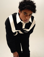 YADcrew x BIPOLAR Embroidered Long Sleeve Patchwork Polo Shirt