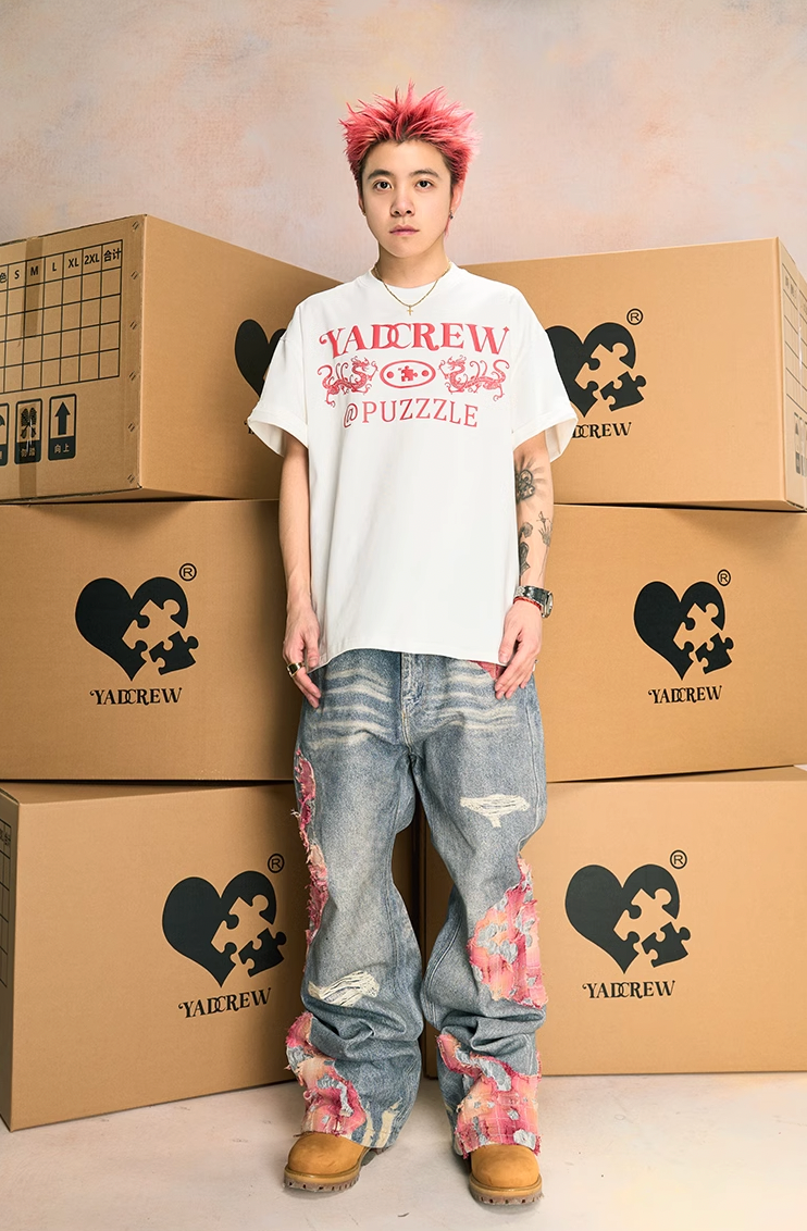 YADcrew Evening Lace Print Denim Jeans