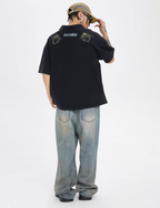 F2CE Washed Distressed Printing Polo Shirt