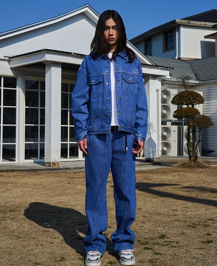 AFGK Three Angels Bright Line Embroidery Denim Jacket