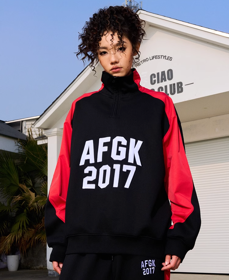 AFGK Standing Collar Patchwork Color Blocking Sweatshirt