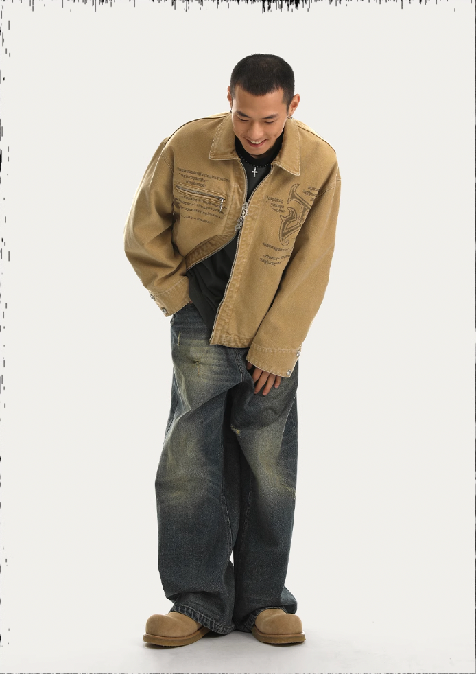 JHYQ Zipper Printed Canvas Work Jacket