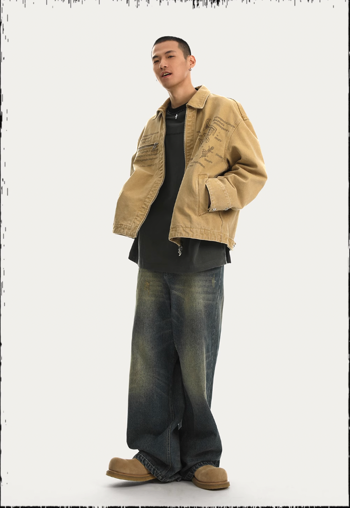 JHYQ Zipper Printed Canvas Work Jacket