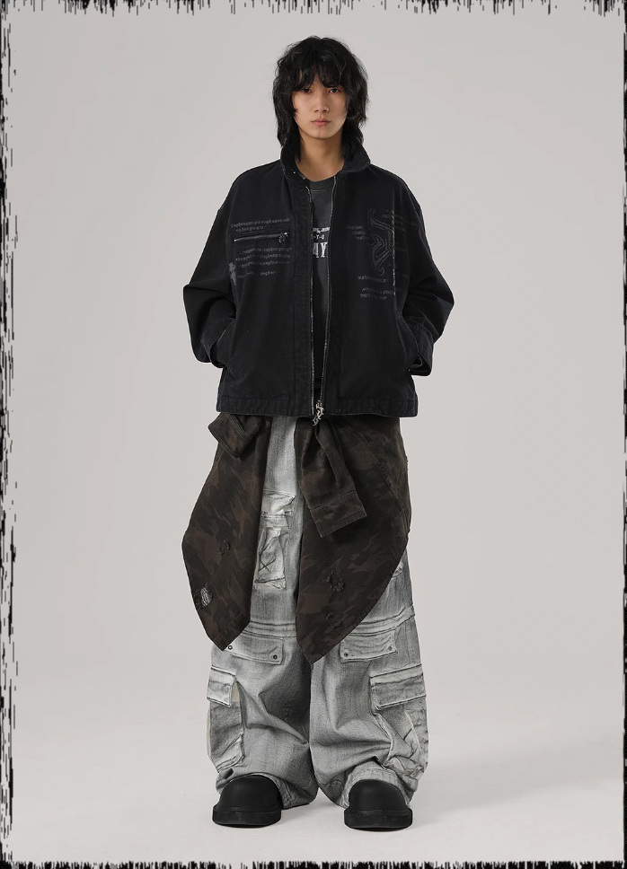 JHYQ Zipper Printed Canvas Work Jacket