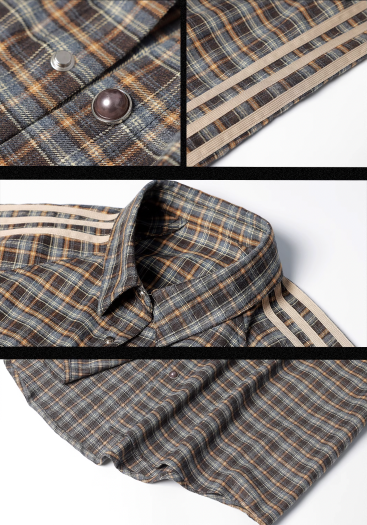 JHYQ Plaid Lapel Embroidery Long Sleeved Shirt
