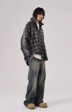 JHYQ Plaid Lapel Embroidery Long Sleeved Shirt
