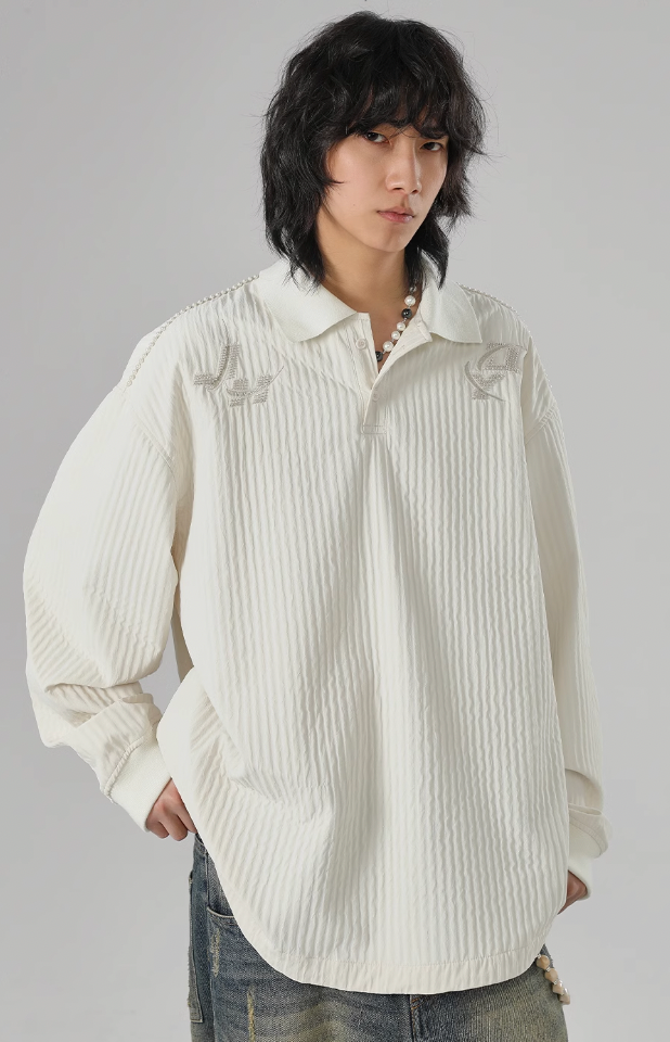 JHYQ Beaded Embroidery Long Sleeved Polo