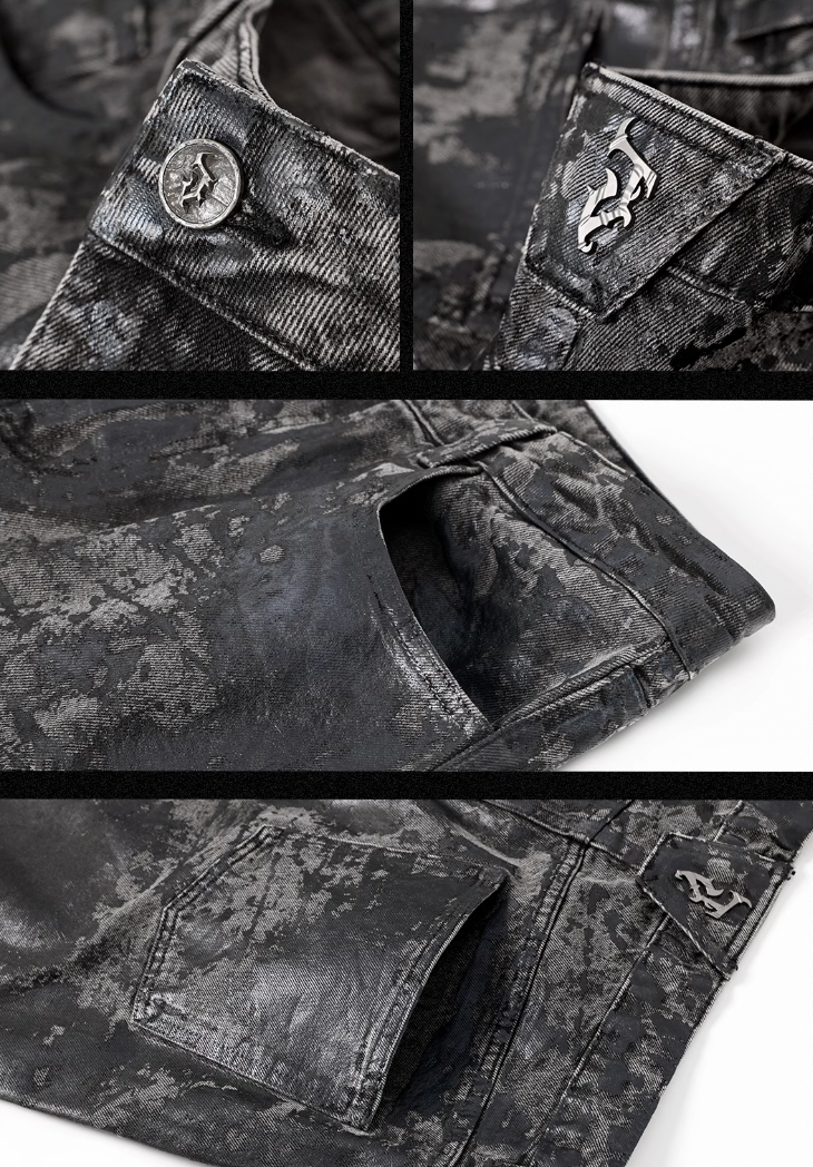 JHYQ Brush Wax Tie Dye Washed Denim Jeans
