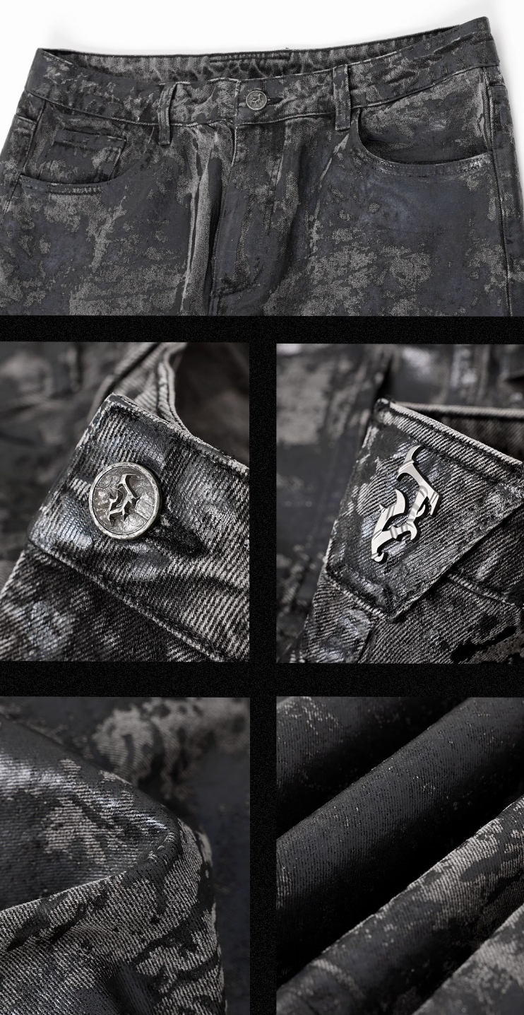 JHYQ Brush Wax Tie Dye Washed Denim Jeans
