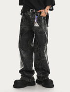 JHYQ Brush Wax Tie Dye Washed Denim Jeans