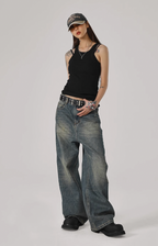 JHYQ Washed Cat Whiskers Holes Denim Jeans