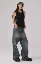 JHYQ Washed Cat Whiskers Holes Denim Jeans