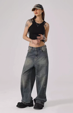 JHYQ Washed Cat Whiskers Holes Denim Jeans
