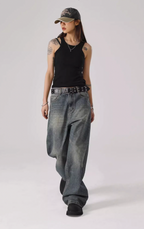JHYQ Washed Cat Whiskers Holes Denim Jeans
