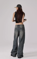 JHYQ Washed Cat Whiskers Holes Denim Jeans