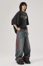 JHYQ Retro Striped Wide Leg Denim Jeans