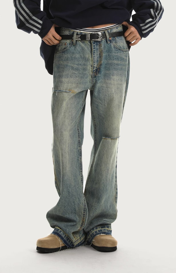 JHYQ Retro Micro Large Hole Denim Jeans