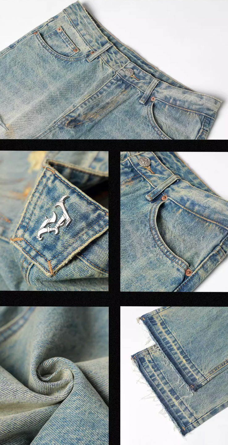 JHYQ Retro Micro Large Hole Denim Jeans