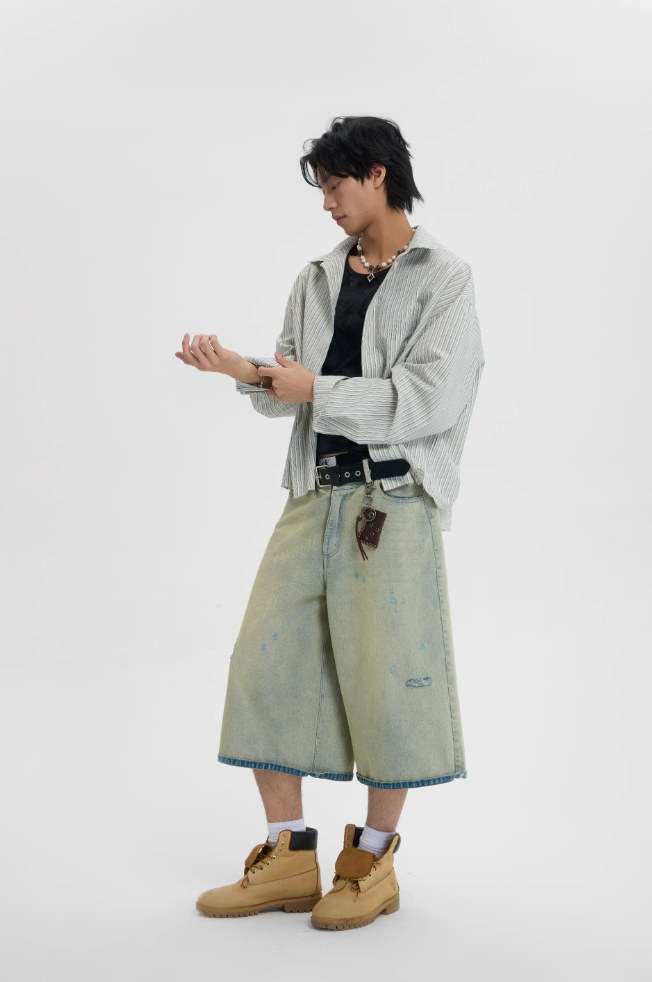 JHYQ Washed Do Old Hole Denim Shorts