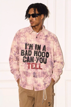 EMPTY REFERENCE Mottled Text Print Plaid Long Sleeve Shirt