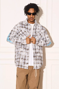 EMPTY REFERENCE Mottled Flame Printed Old Plaid Long Sleeve Shirt