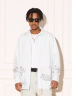 EMPTY REFERENCE Stripe Split Graffiti Printed Letter Long Sleeve Shirt