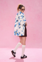 EMPTY REFERENCE White Blue Flower Short Sleeve Shirt
