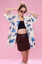 EMPTY REFERENCE White Blue Flower Short Sleeve Shirt