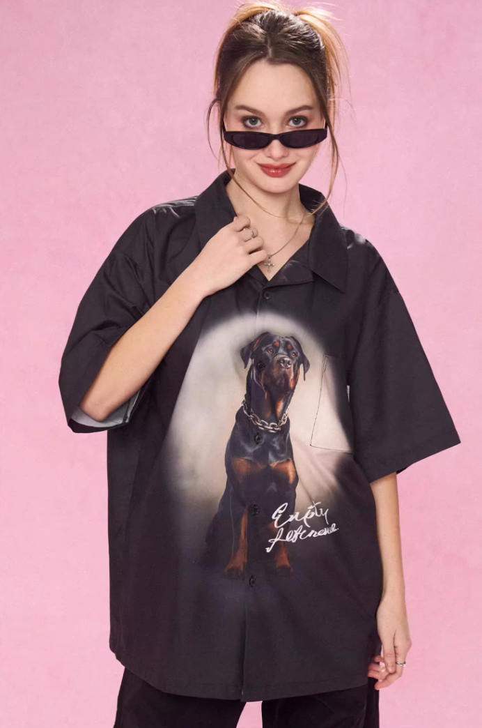 EMPTY REFERENCE Rottweiler Dog Print Short Sleeve Shirt
