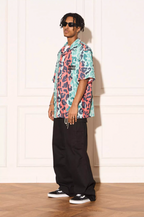 EMPTY REFERENCE Color Clash Leopard Print Short Sleeve Shirt