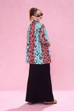 EMPTY REFERENCE Color Clash Leopard Print Short Sleeve Shirt